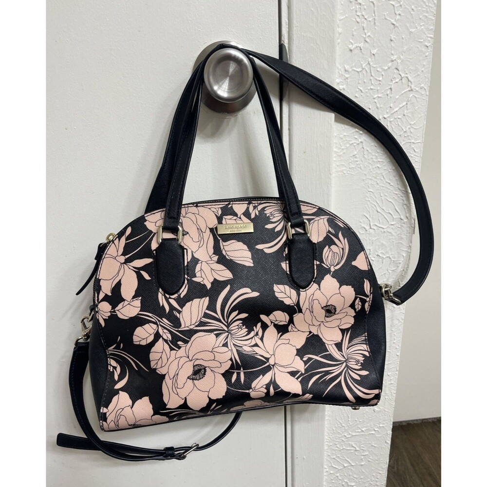 KATE SPADE Mini Reiley Laurel Way Floral Print Satchel Crossbody Bag Black Pink